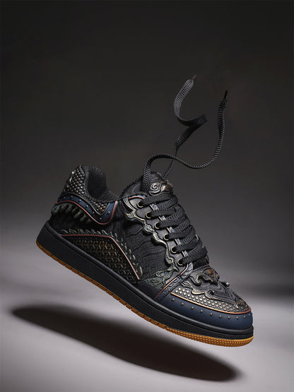 Black Dragon-Scale Gum-Sole Low-Top Sneakers