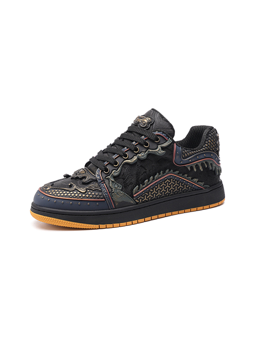 Black Dragon-Scale Gum-Sole Low-Top Sneakers