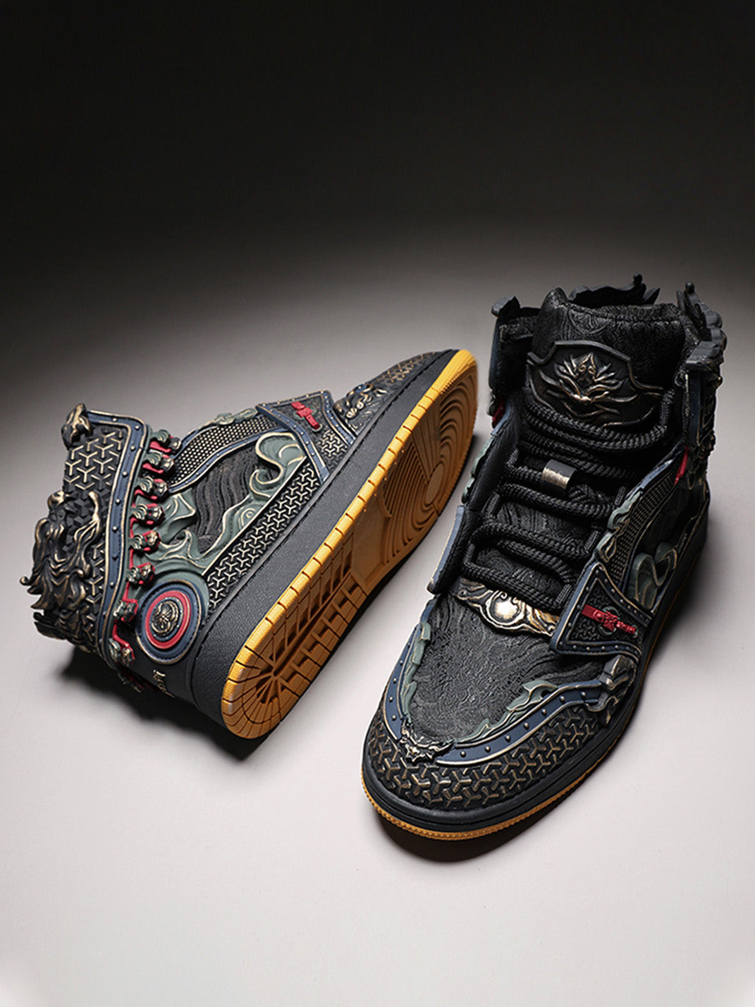 Gilded Mythic Armor High-Top Sneakers