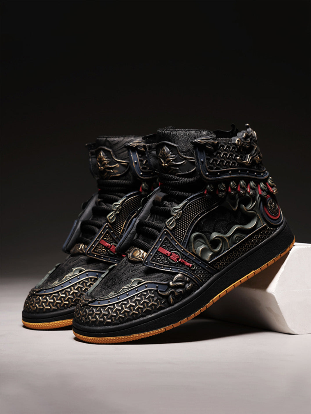 Gilded Mythic Armor High-Top Sneakers