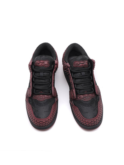 Crimson Jin Yi Wei Embossed Low-Top Sneakers
