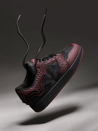 Crimson Jin Yi Wei Embossed Low-Top Sneakers