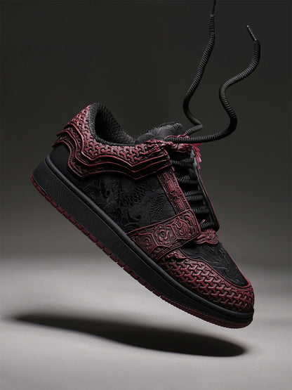 Crimson Jin Yi Wei Embossed Low-Top Sneakers