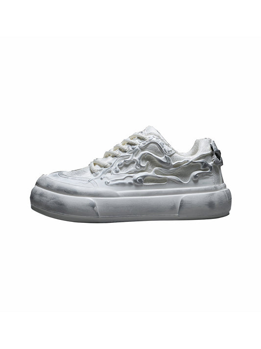 Distressed White Tai Chi Panda Platform Sneakers