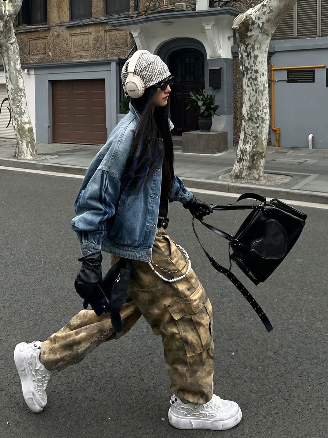 Distressed White Tai Chi Panda Platform Sneakers