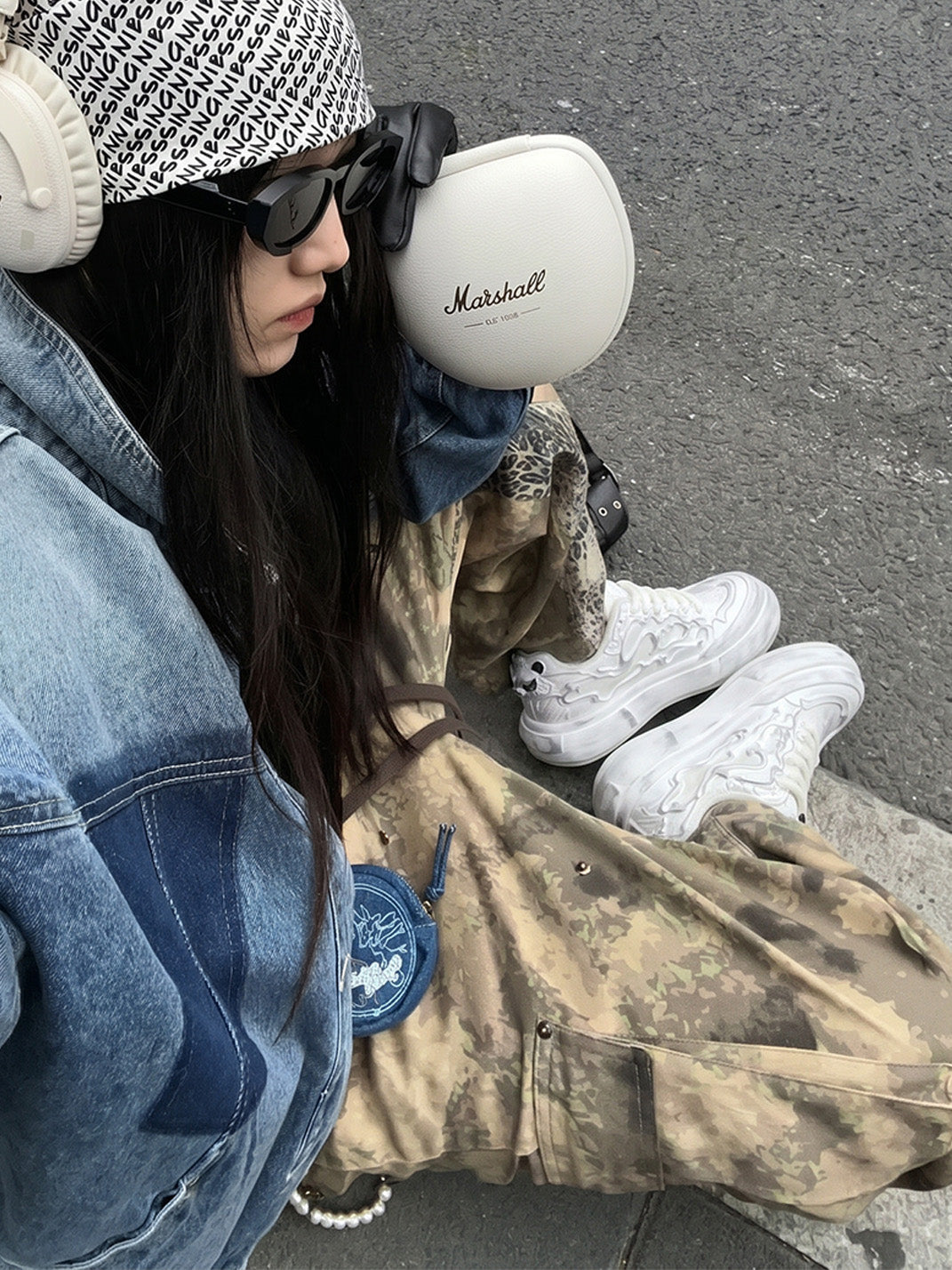 Distressed White Tai Chi Panda Platform Sneakers