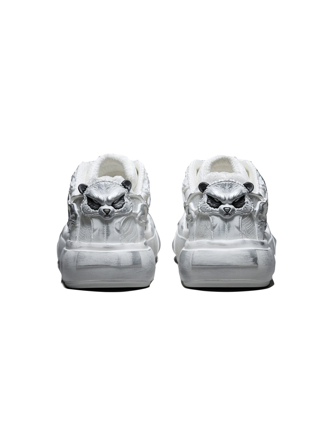 Distressed White Tai Chi Panda Platform Sneakers