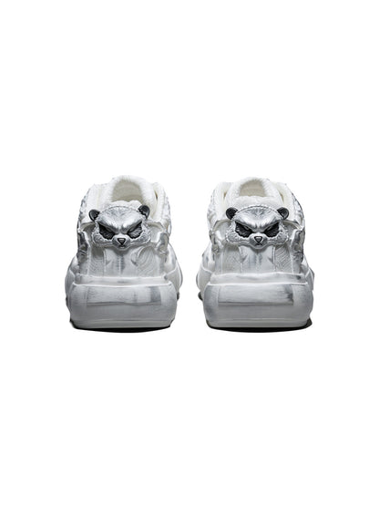 Distressed White Tai Chi Panda Platform Sneakers