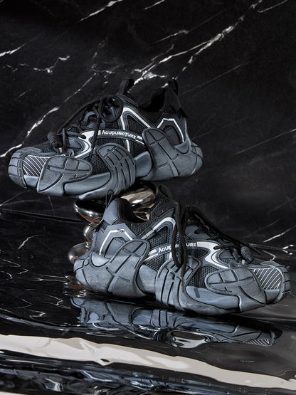 Silver Cage-Panel Platform Sneakers