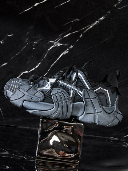 Silver Cage-Panel Platform Sneakers