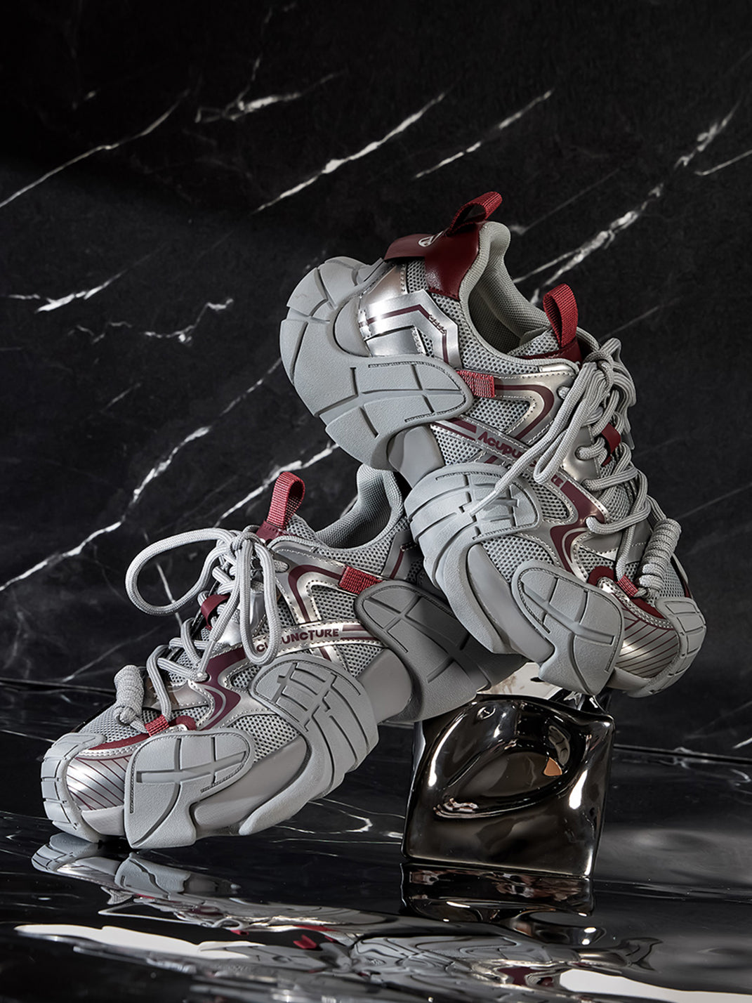 Silver Cage-Panel Platform Sneakers