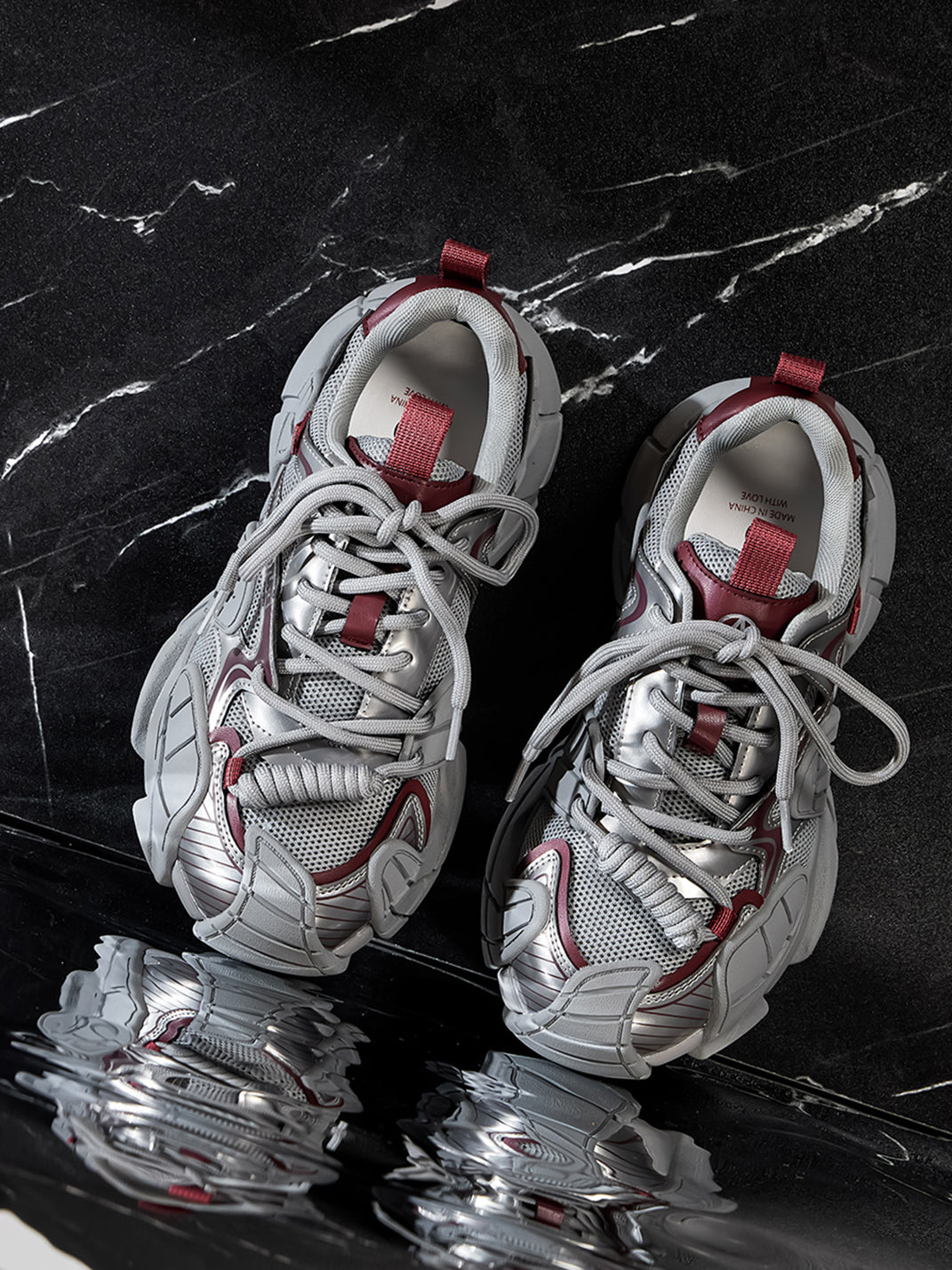 Silver Cage-Panel Platform Sneakers