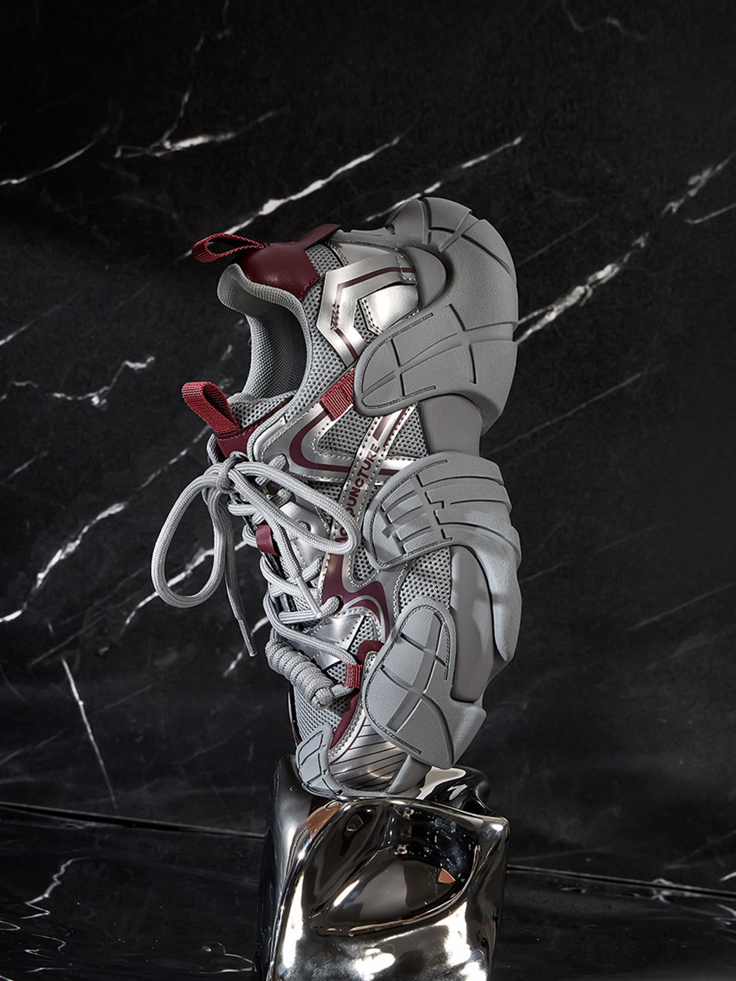 Silver Cage-Panel Platform Sneakers