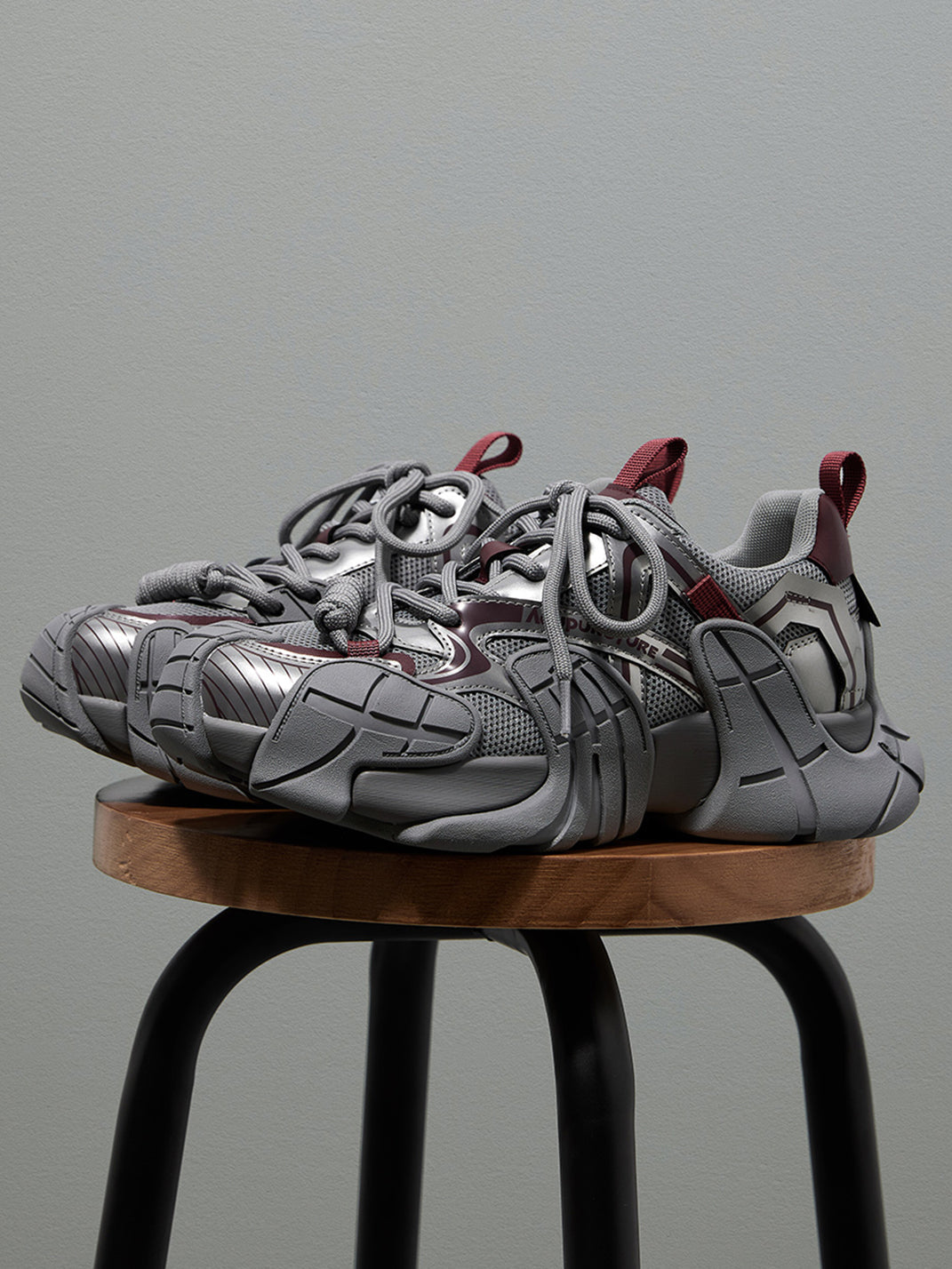 Silver Cage-Panel Platform Sneakers