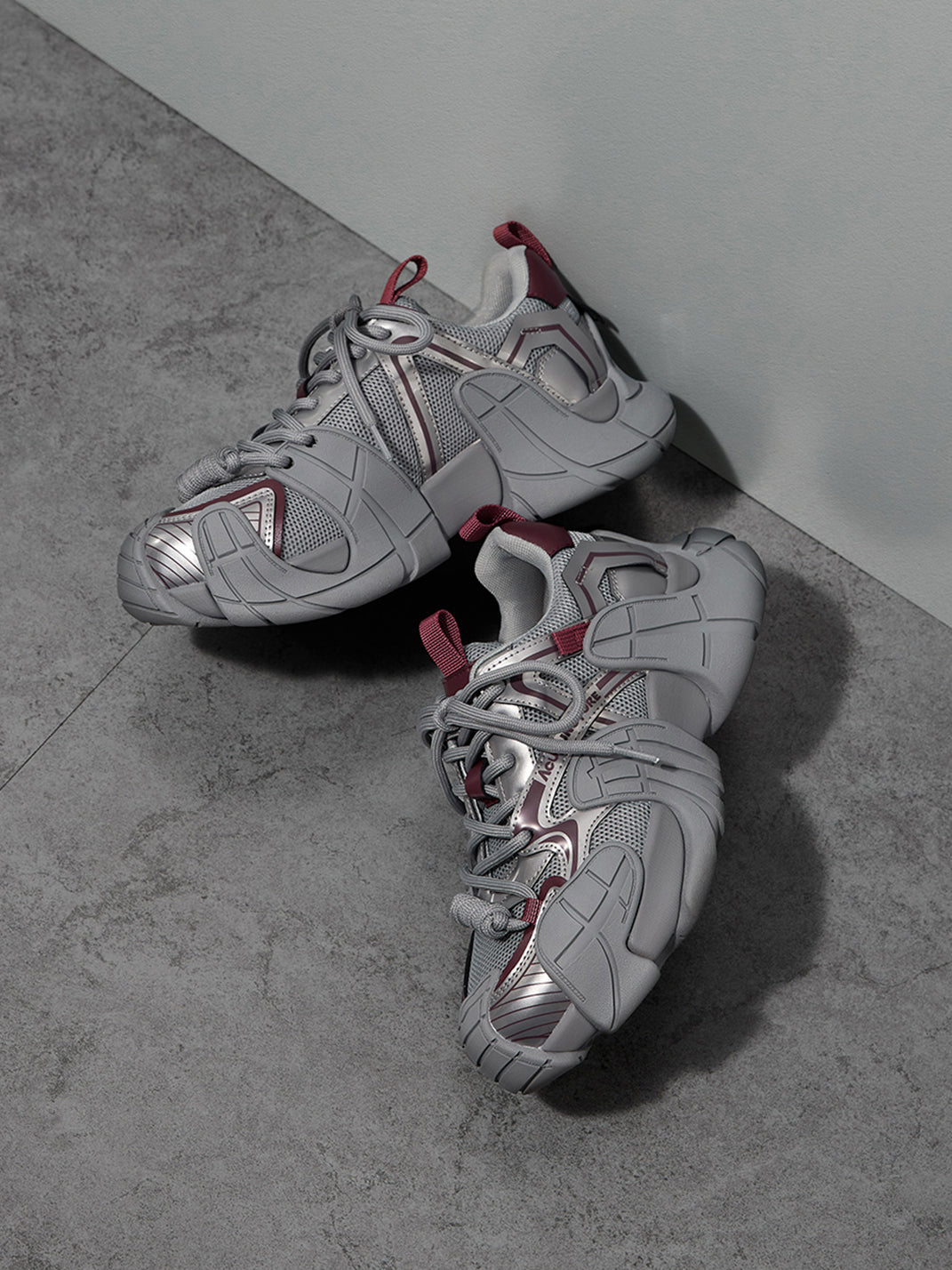Silver Cage-Panel Platform Sneakers