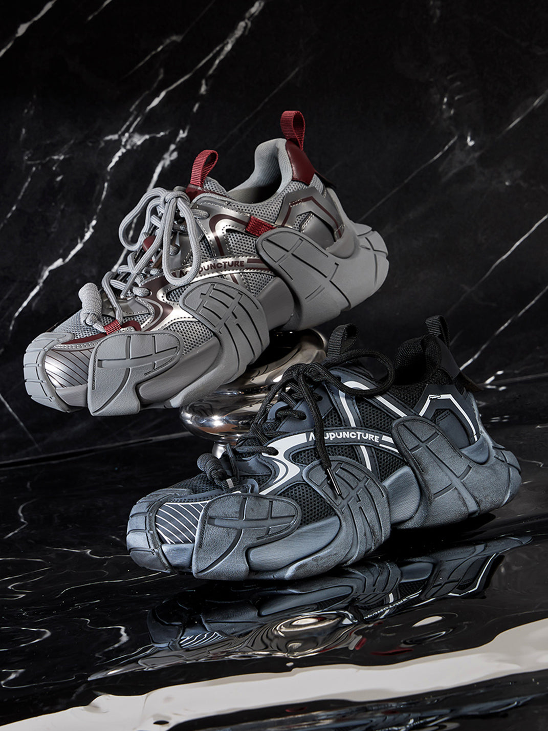 Silver Cage-Panel Platform Sneakers