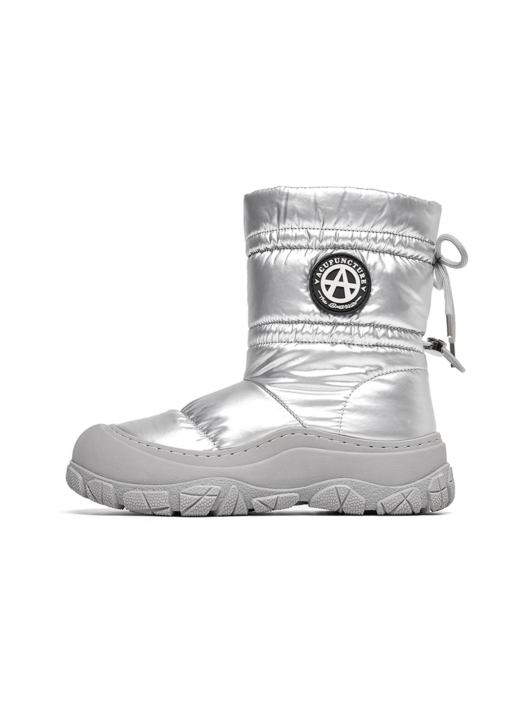 Silver Drawstring Puffer Snow Boots