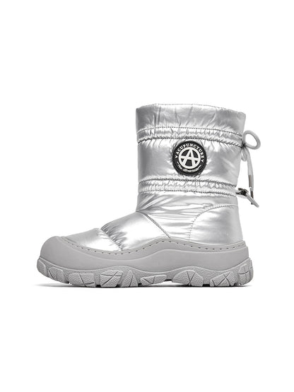 Silver Drawstring Puffer Snow Boots
