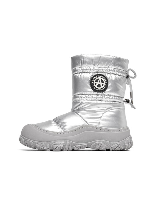 Silver Drawstring Puffer Snow Boots