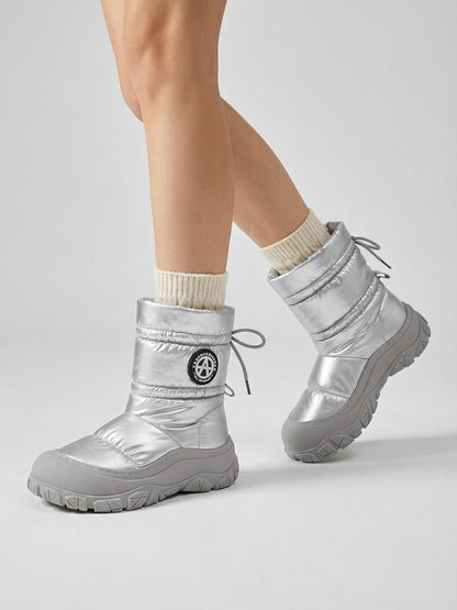 Silver Drawstring Puffer Snow Boots
