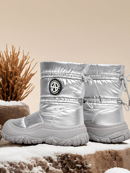 Silver Drawstring Puffer Snow Boots