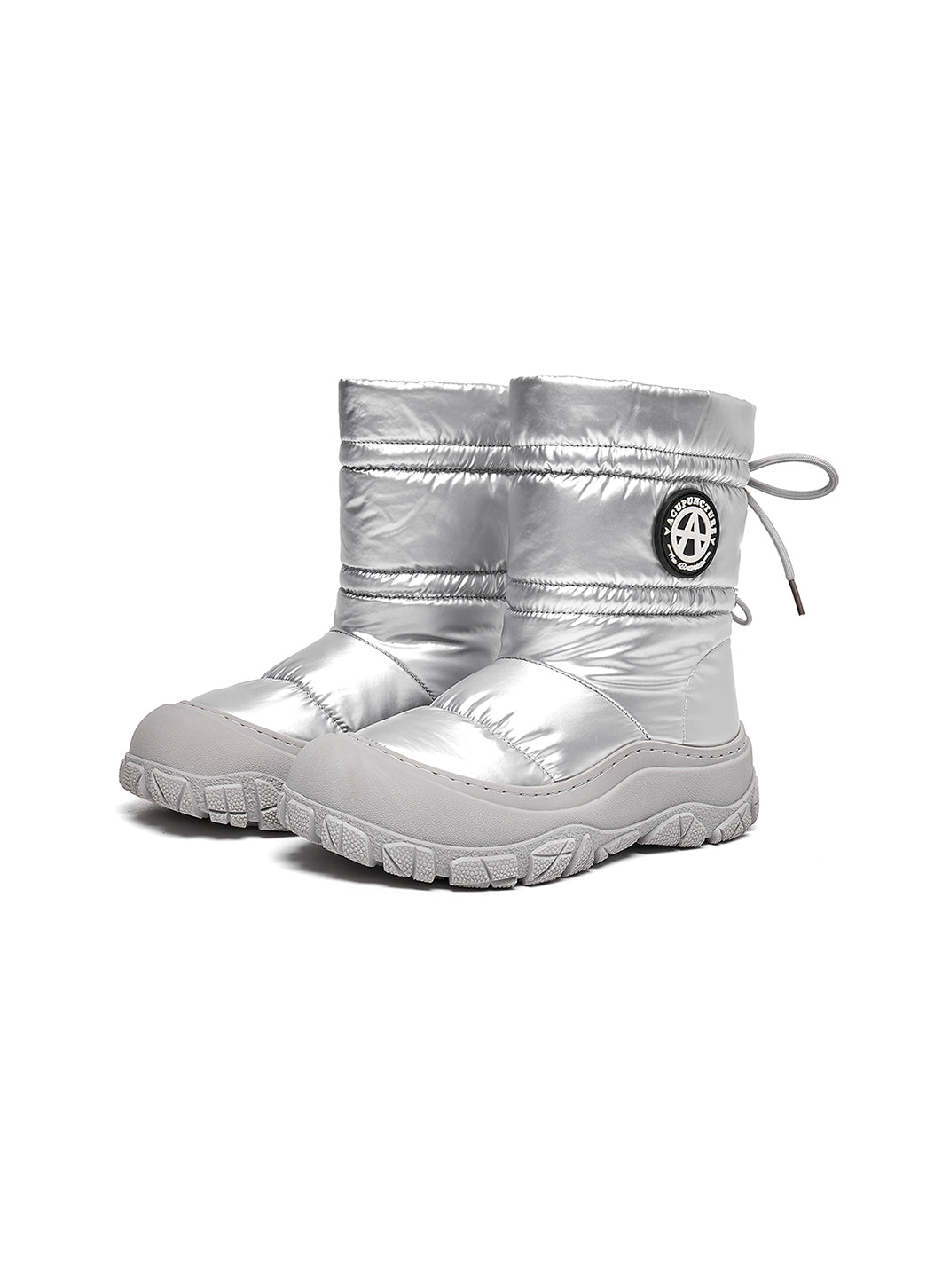 Silver Drawstring Puffer Snow Boots
