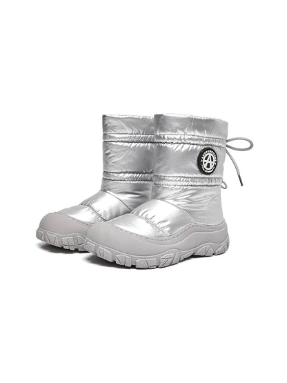Silver Drawstring Puffer Snow Boots