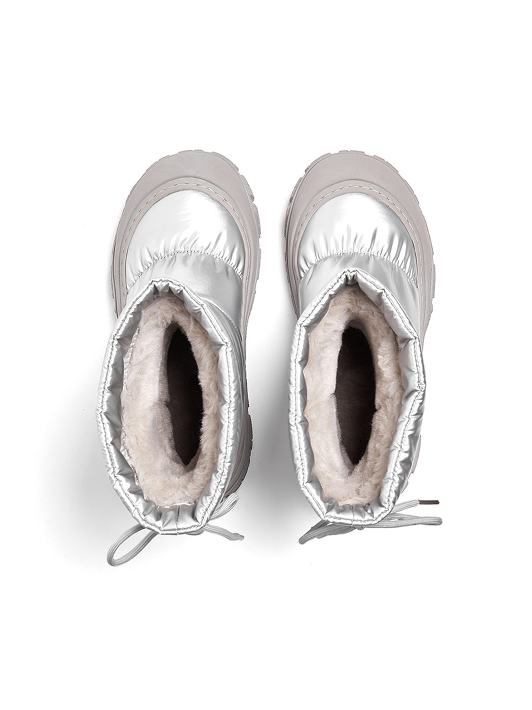 Silver Drawstring Puffer Snow Boots