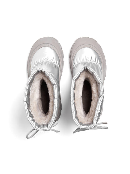 Silver Drawstring Puffer Snow Boots