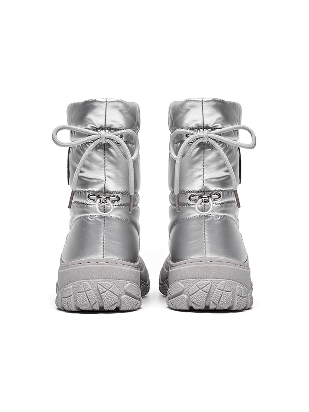 Silver Drawstring Puffer Snow Boots