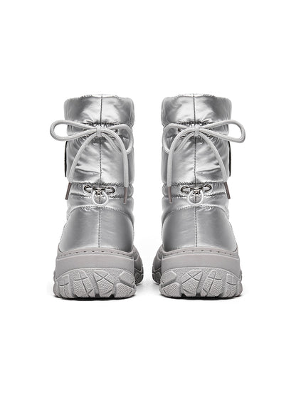 Silver Drawstring Puffer Snow Boots