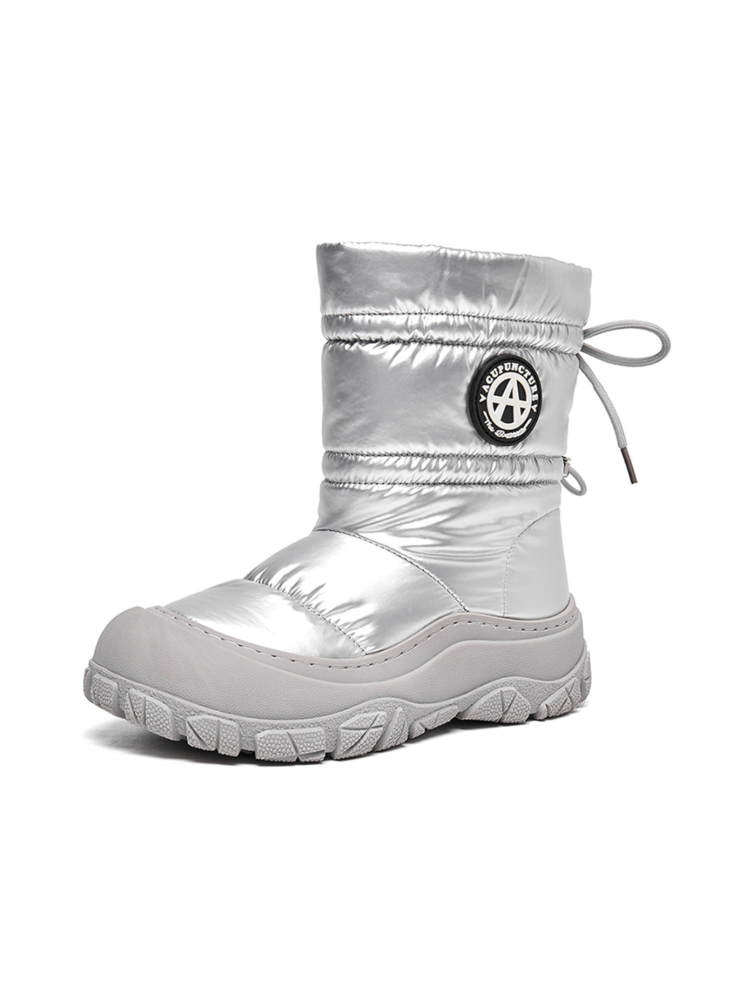 Silver Drawstring Puffer Snow Boots