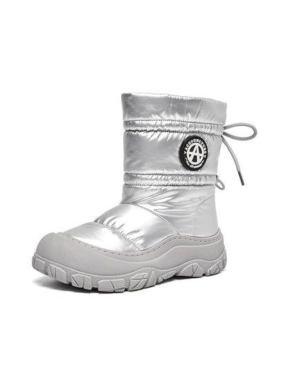 Silver Drawstring Puffer Snow Boots