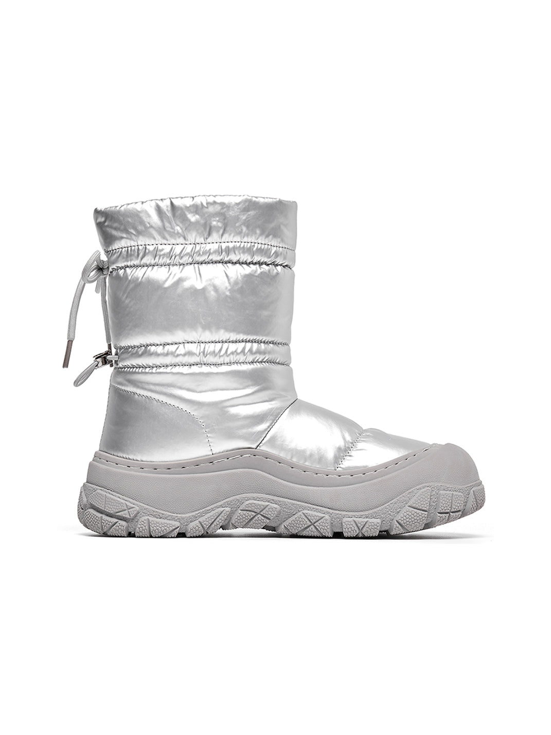 Silver Drawstring Puffer Snow Boots