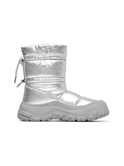 Silver Drawstring Puffer Snow Boots
