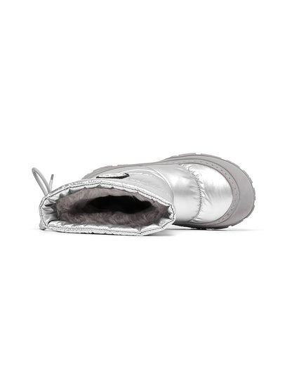 Silver Drawstring Puffer Snow Boots