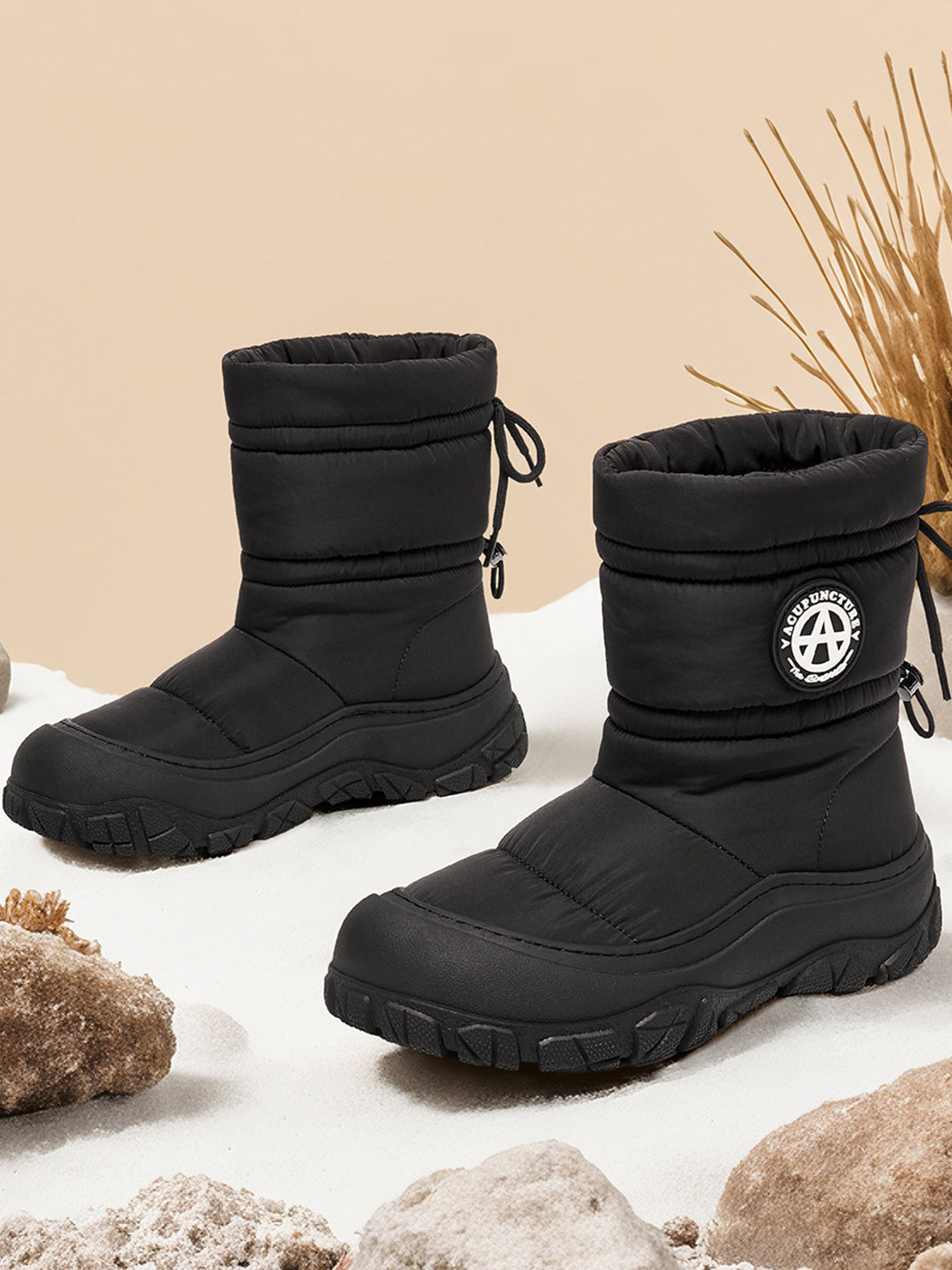 Silver Drawstring Puffer Snow Boots