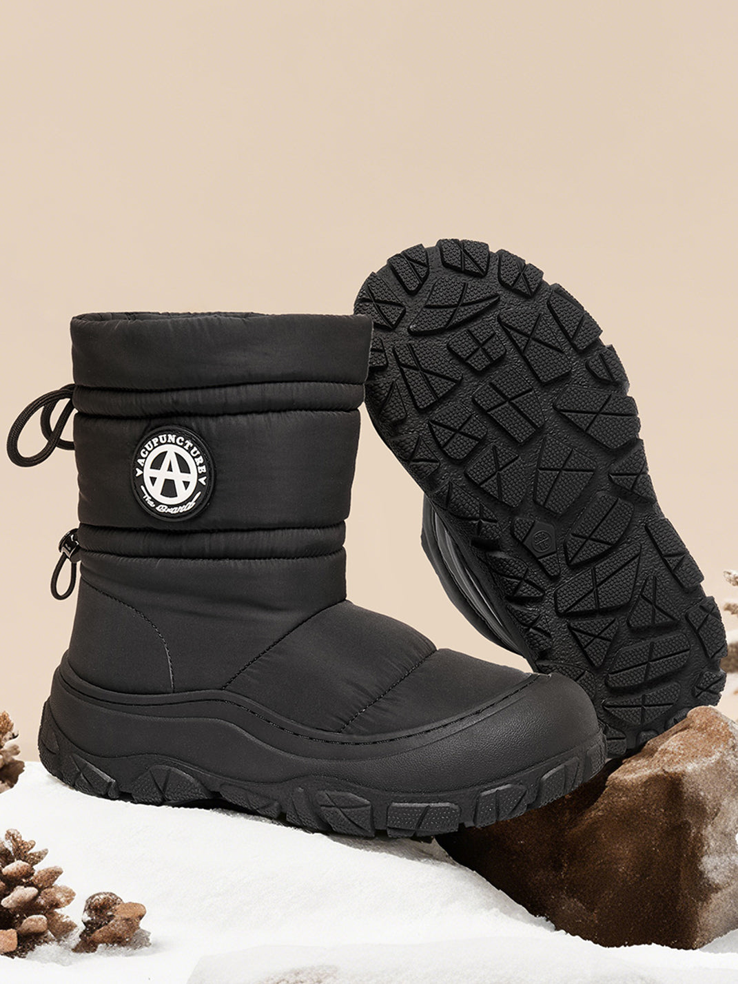 Silver Drawstring Puffer Snow Boots
