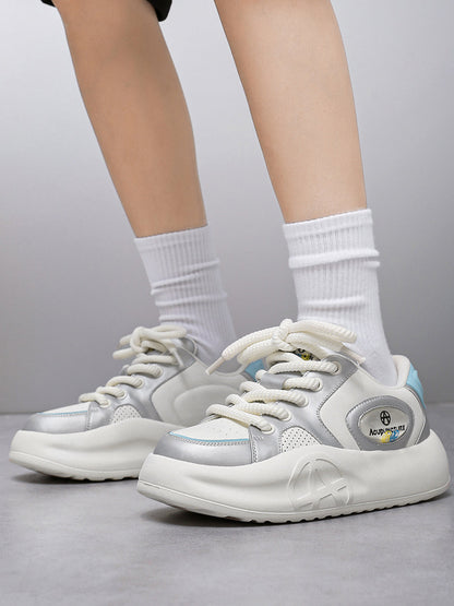 Silver Metallic PU Platform Sneakers