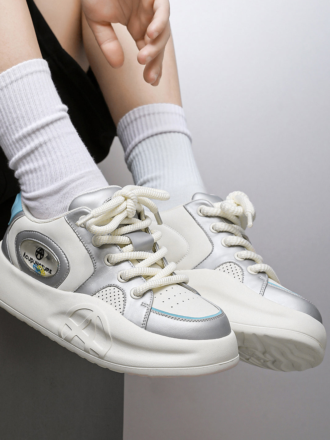 Silver Metallic PU Platform Sneakers