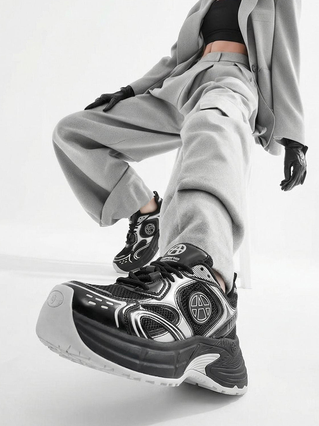 Silver Wave Chunky Dad Sneakers