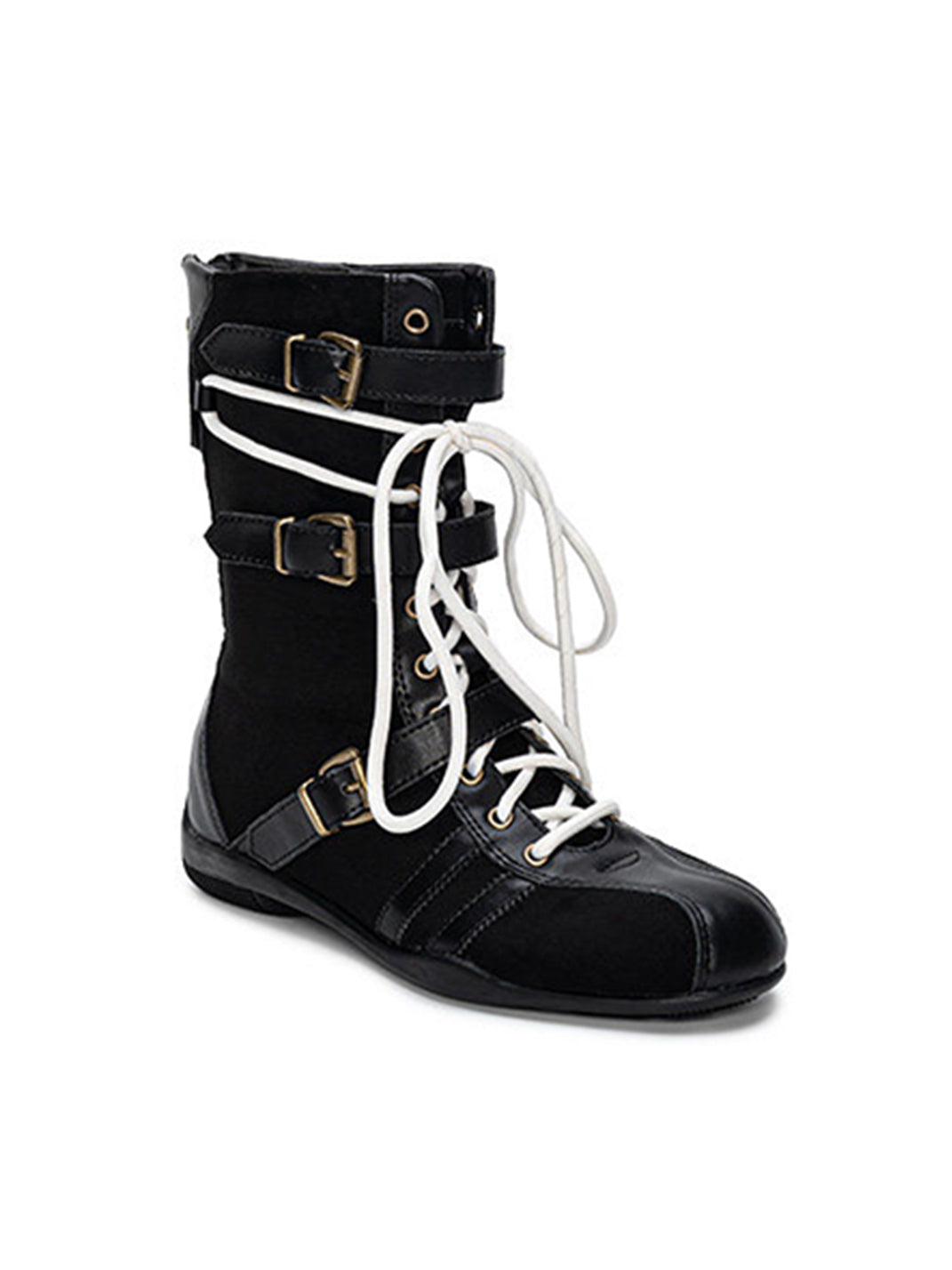 Lace-Up Buckled Mid-Calf Combat Boots
