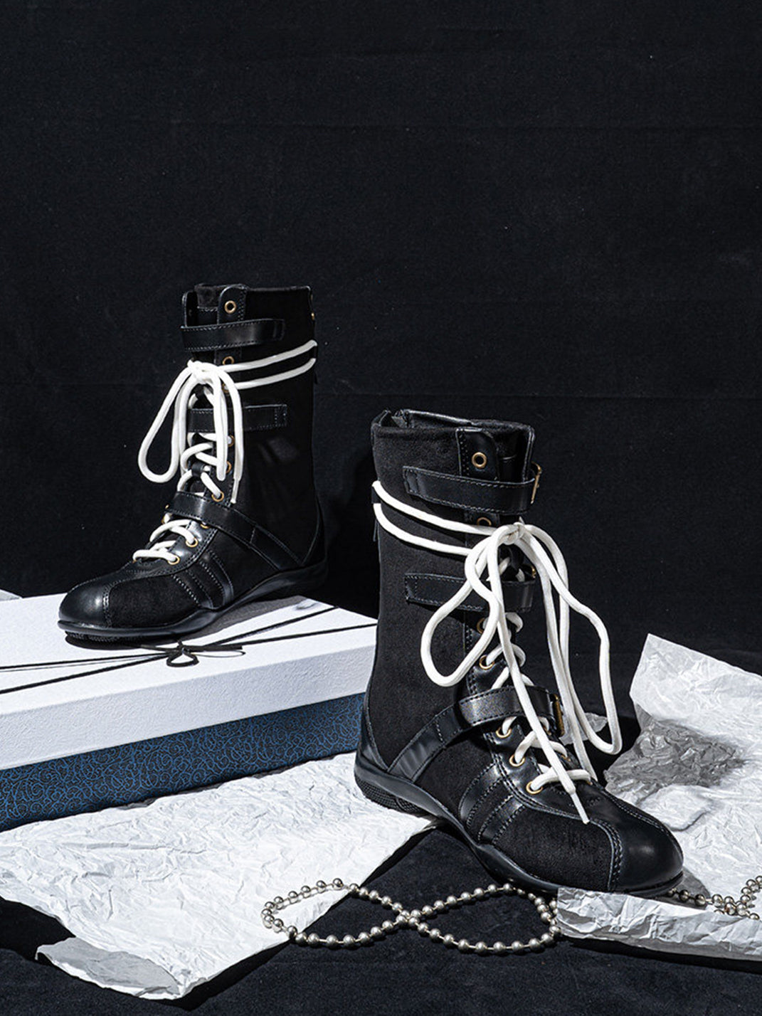 Lace-Up Buckled Mid-Calf Combat Boots