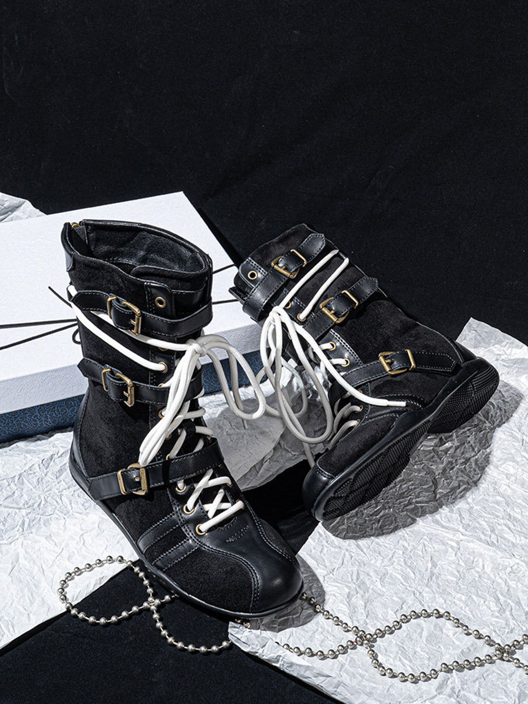 Lace-Up Buckled Mid-Calf Combat Boots