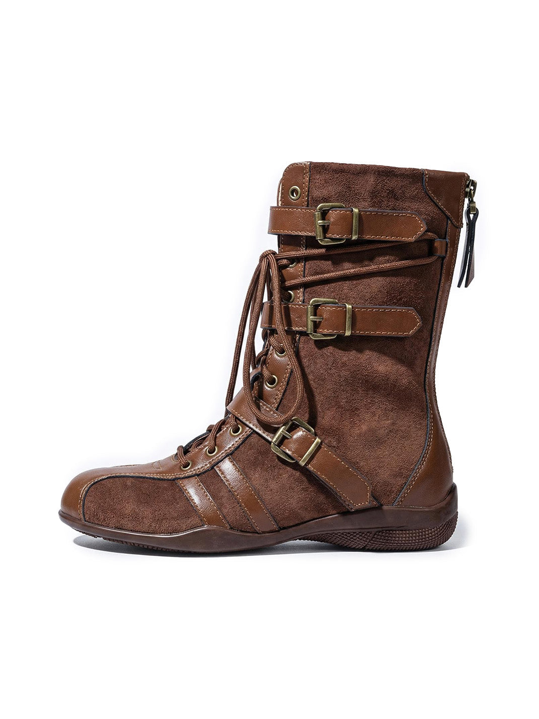Lace-Up Buckled Mid-Calf Combat Boots
