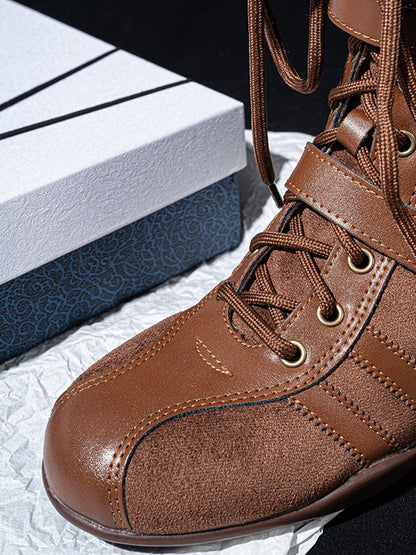 Lace-Up Buckled Mid-Calf Combat Boots