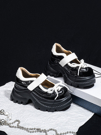 Contrast-Strap Glossy Platform Mary Janes