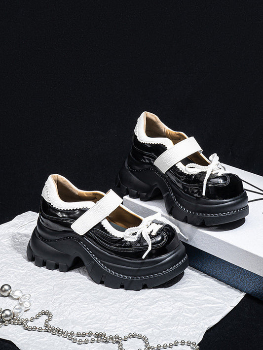 Contrast-Strap Glossy Platform Mary Janes