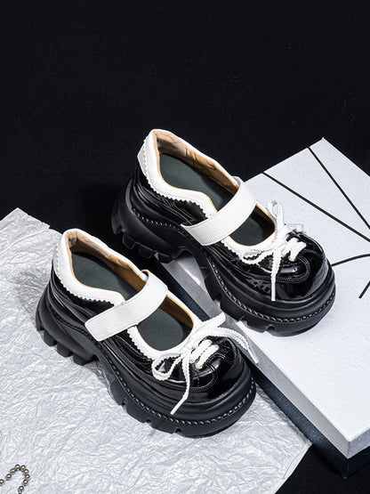 Contrast-Strap Glossy Platform Mary Janes