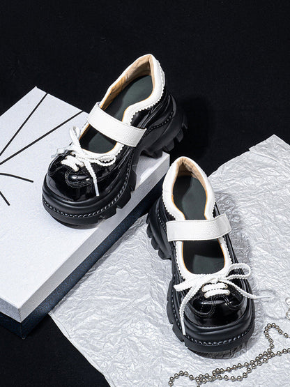 Contrast-Strap Glossy Platform Mary Janes